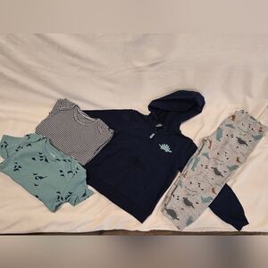 Kids Navy & Teal Dino Hoodie Matching Set